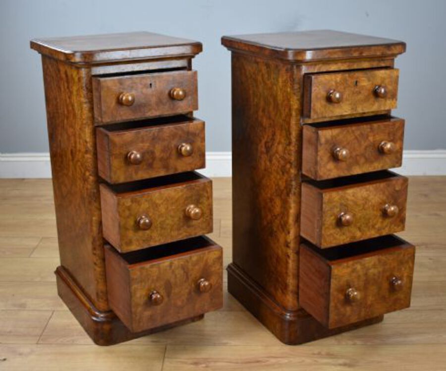 Antique Pair of Victorian Burr Walnut Bedside Chests