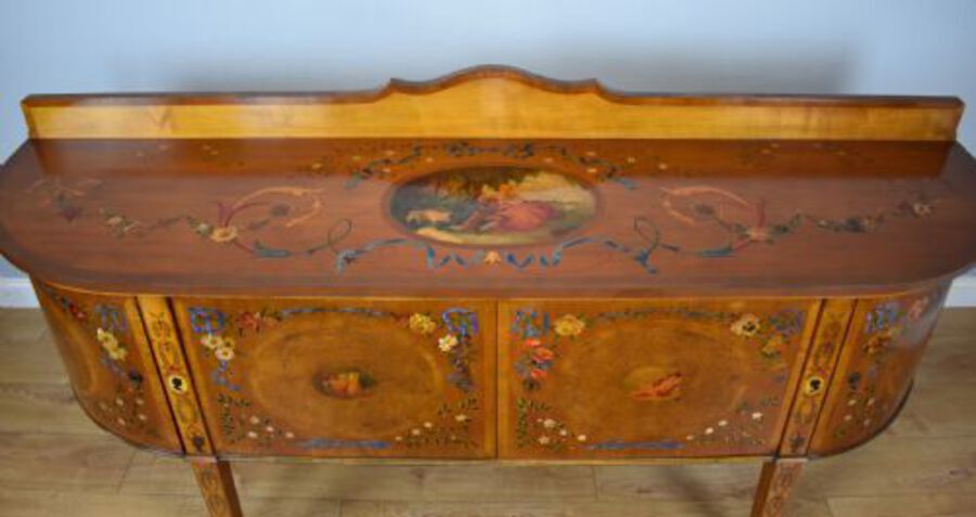Antique 20th Century Sheraton Style Satinwood & Painted Dining Suite