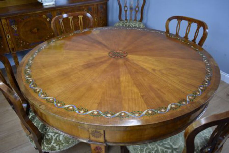 Antique 20th Century Sheraton Style Satinwood & Painted Dining Suite