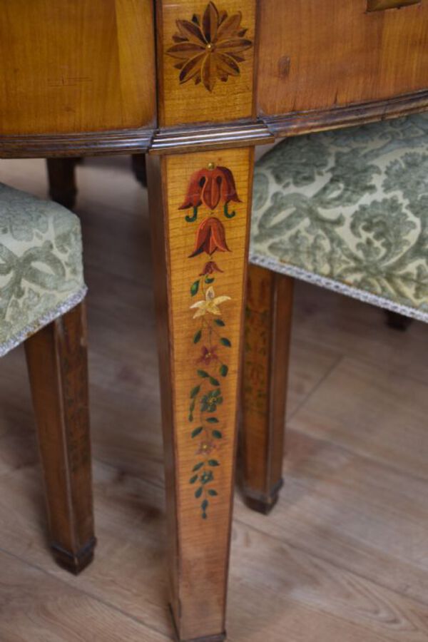 Antique 20th Century Sheraton Style Satinwood & Painted Dining Suite