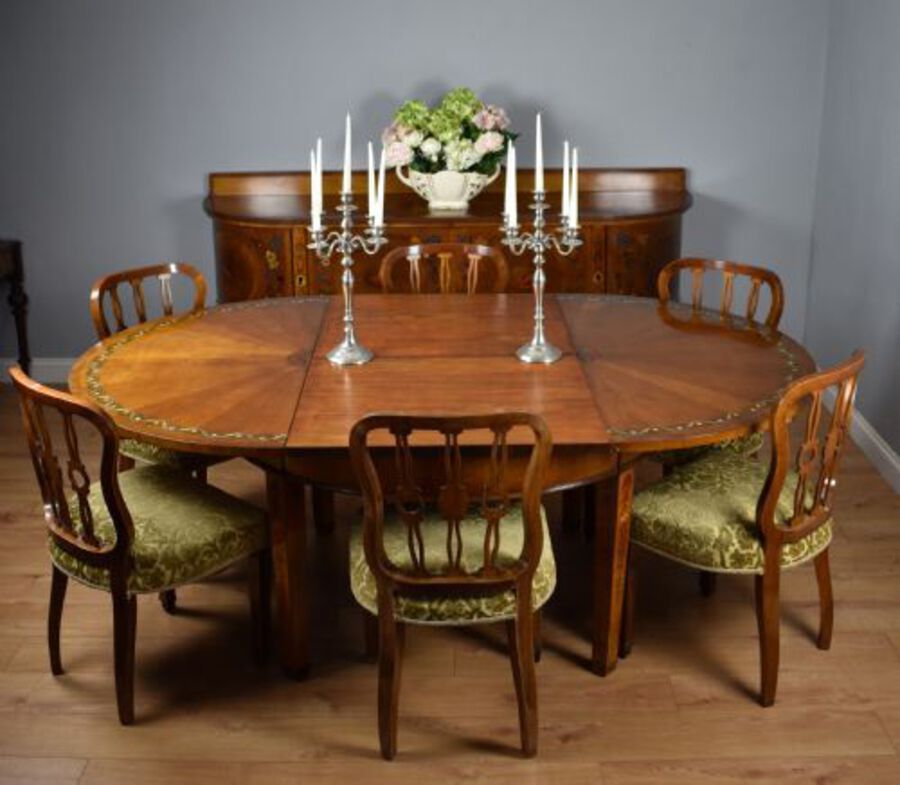 Antique 20th Century Sheraton Style Satinwood & Painted Dining Suite