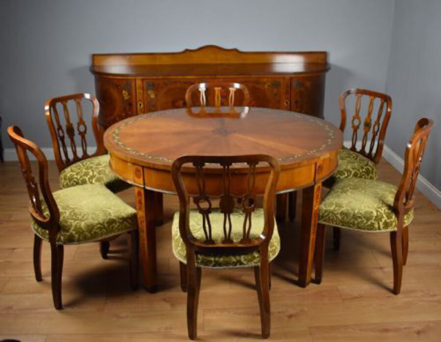 Antique 20th Century Sheraton Style Satinwood & Painted Dining Suite
