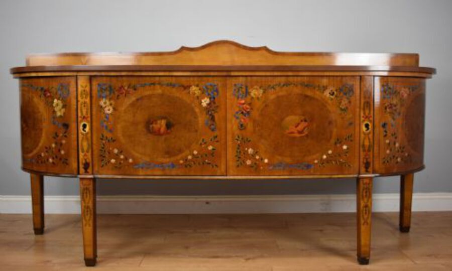 Antique 20th Century Sheraton Style Satinwood & Painted Dining Suite