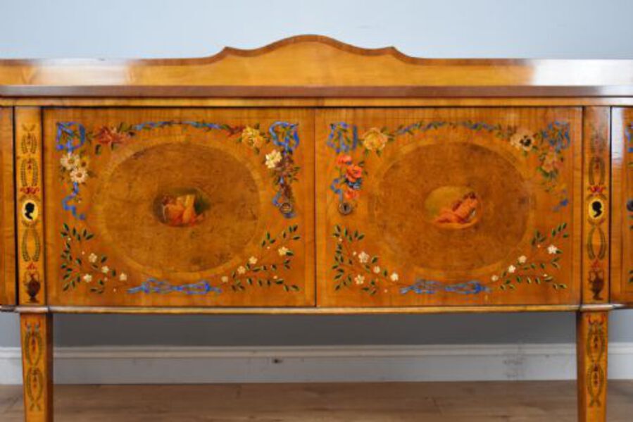 Antique 20th Century Sheraton Style Satinwood & Painted Dining Suite