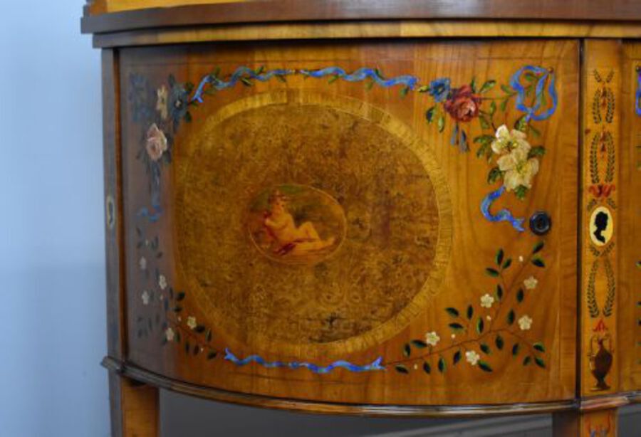 Antique 20th Century Sheraton Style Satinwood & Painted Dining Suite