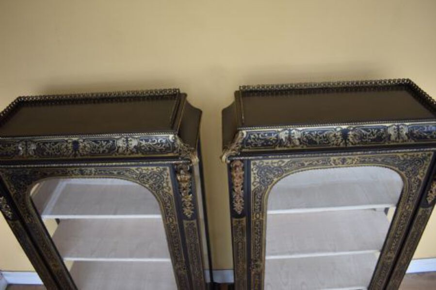 Antique Pair of 19th Century Ebonised Boulle Cabinets 