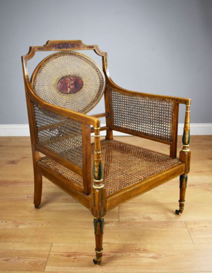 19th Century Victorian Satin Birch Cane Armchair by Howard &amp; Sons 