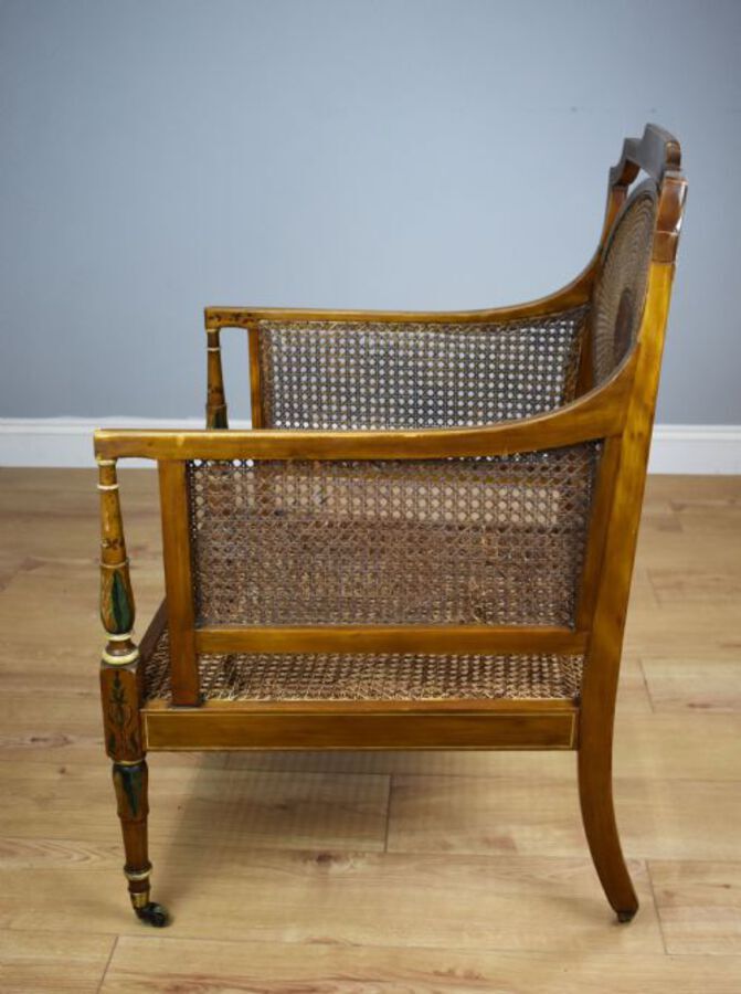 Antique 19th Century Victorian Satin Birch Cane Armchair by Howard & Sons 