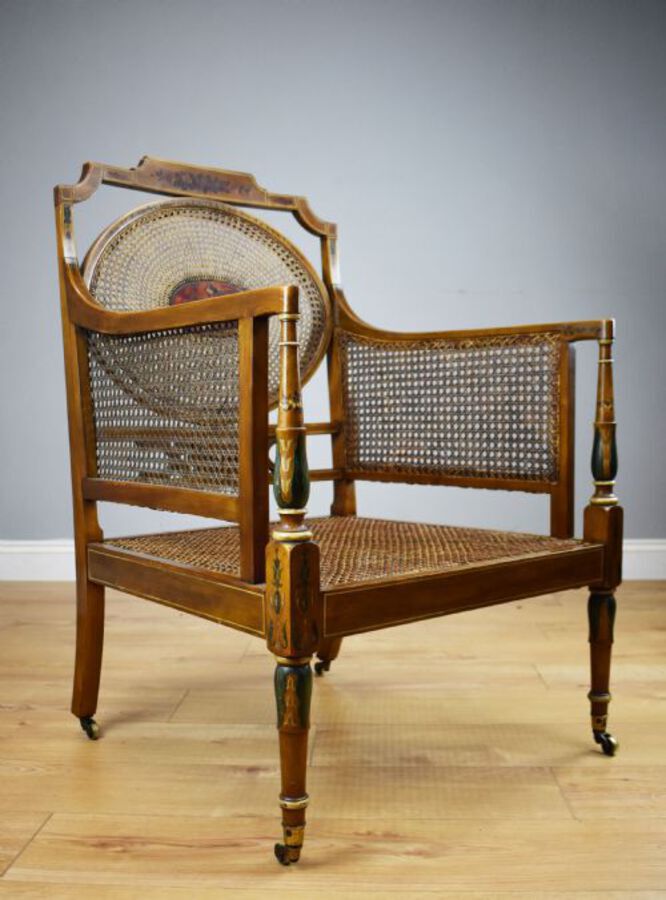 Antique 19th Century Victorian Satin Birch Cane Armchair by Howard & Sons 
