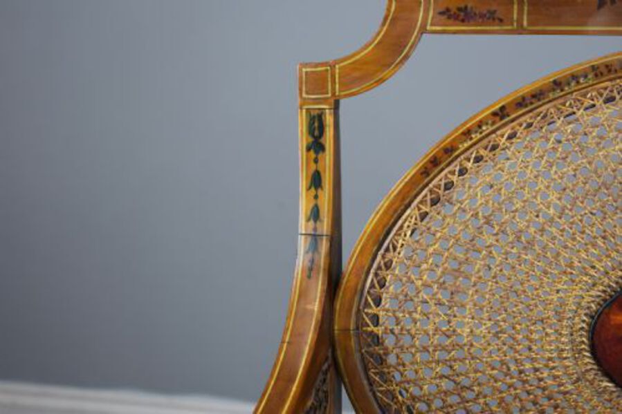 Antique 19th Century Victorian Satin Birch Cane Armchair by Howard & Sons 