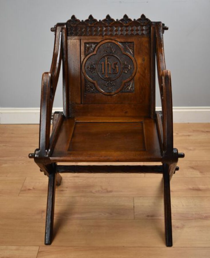 Antique Victorian Carved Oak Glastonbury Armchair