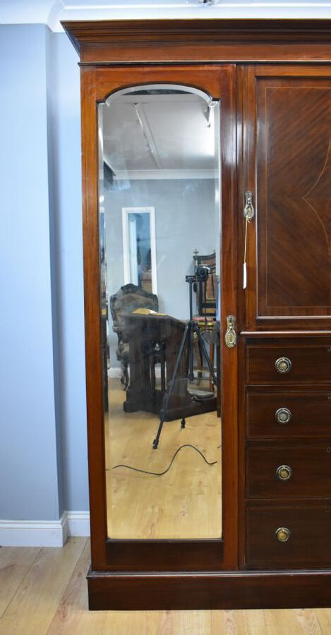 Antique Edwardian Mahogany Triple Wardrobe