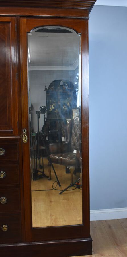 Antique Edwardian Mahogany Triple Wardrobe