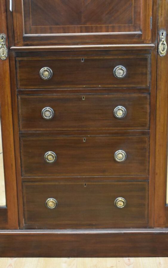 Antique Edwardian Mahogany Triple Wardrobe