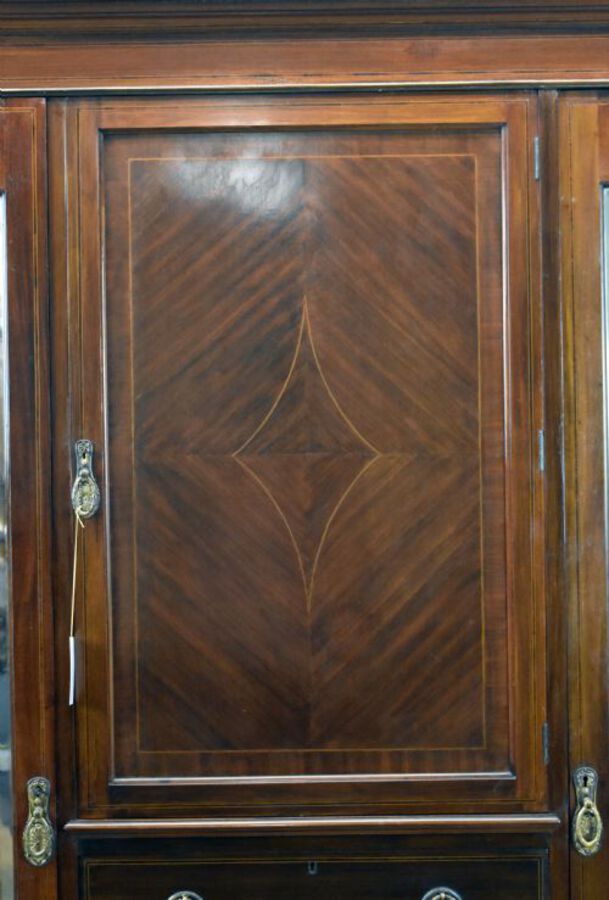 Antique Edwardian Mahogany Triple Wardrobe