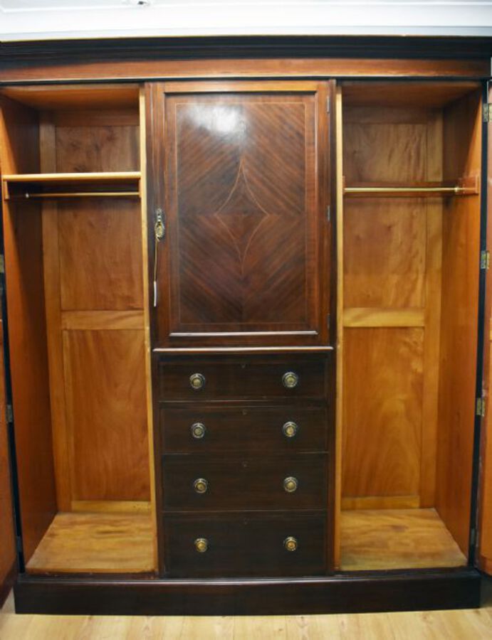 Antique Edwardian Mahogany Triple Wardrobe