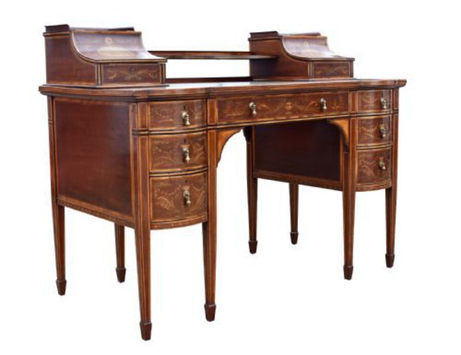 19th Century Victorian Mahogany and Marquetry Inlaid Desk by Edwards &amp; Roberts