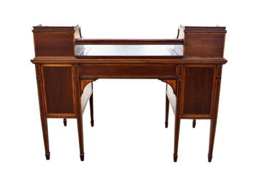 Antique 19th Century Victorian Mahogany and Marquetry Inlaid Desk by Edwards & Roberts