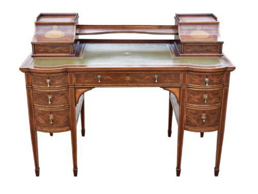 Antique 19th Century Victorian Mahogany and Marquetry Inlaid Desk by Edwards & Roberts