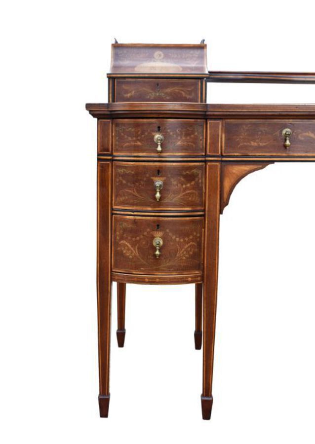 Antique 19th Century Victorian Mahogany and Marquetry Inlaid Desk by Edwards & Roberts