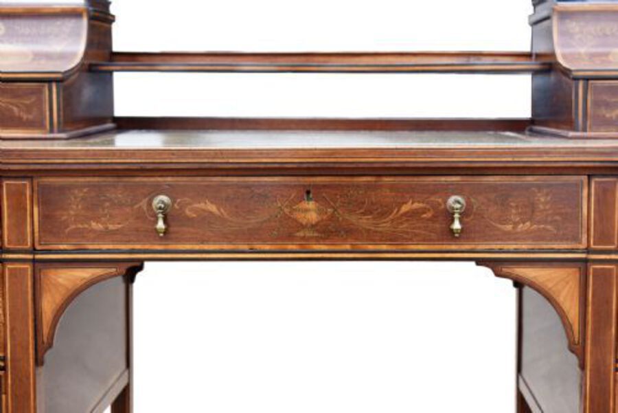 Antique 19th Century Victorian Mahogany and Marquetry Inlaid Desk by Edwards & Roberts