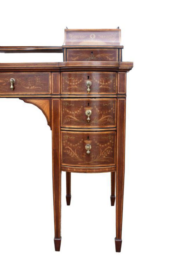 Antique 19th Century Victorian Mahogany and Marquetry Inlaid Desk by Edwards & Roberts