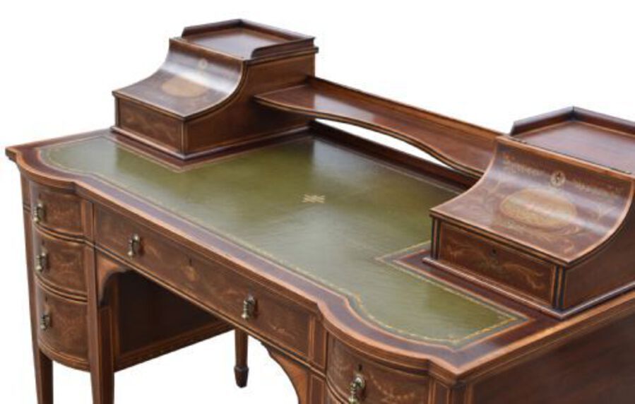 Antique 19th Century Victorian Mahogany and Marquetry Inlaid Desk by Edwards & Roberts