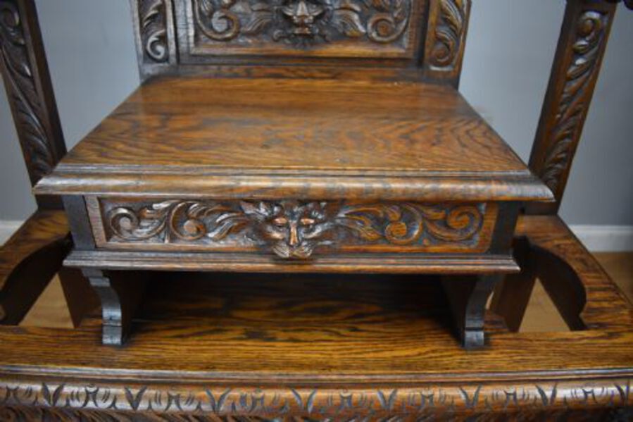 Antique 19th Century Carved Oak Flemish Style Hall stand