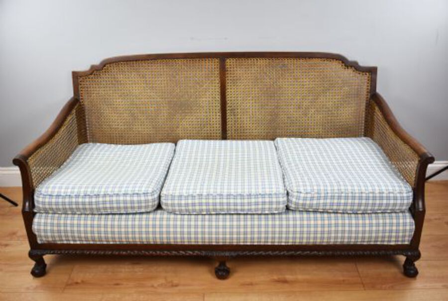 Antique Early 20th Century Mahogany Three Piece Bergere Suite