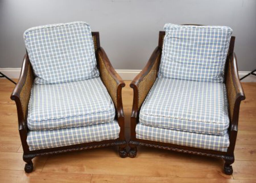 Antique Early 20th Century Mahogany Three Piece Bergere Suite