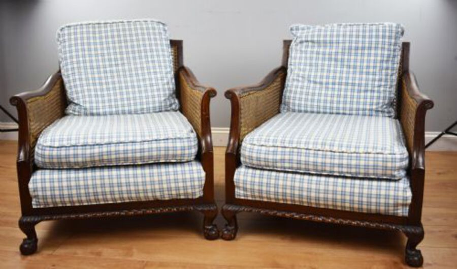 Antique Early 20th Century Mahogany Three Piece Bergere Suite