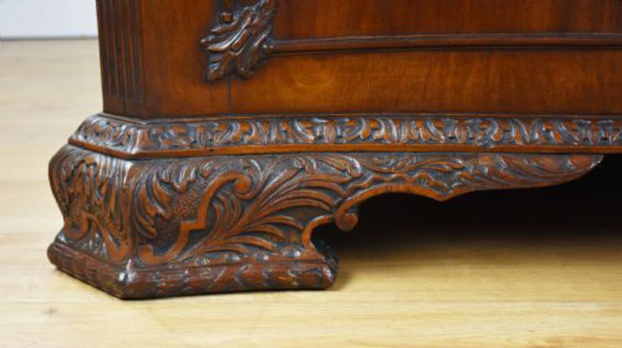 Antique Victorian Chippendale Style Mahogany Serpentine Partners Desk by S&H Jewell