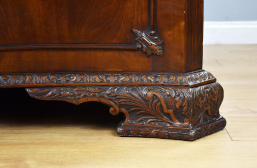 Antique Victorian Chippendale Style Mahogany Serpentine Partners Desk by S&H Jewell