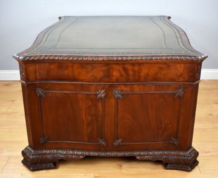 Antique Victorian Chippendale Style Mahogany Serpentine Partners Desk by S&H Jewell