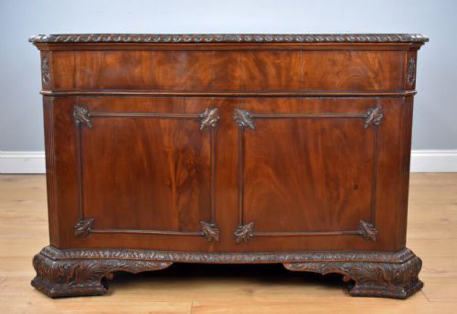 Antique Victorian Chippendale Style Mahogany Serpentine Partners Desk by S&H Jewell