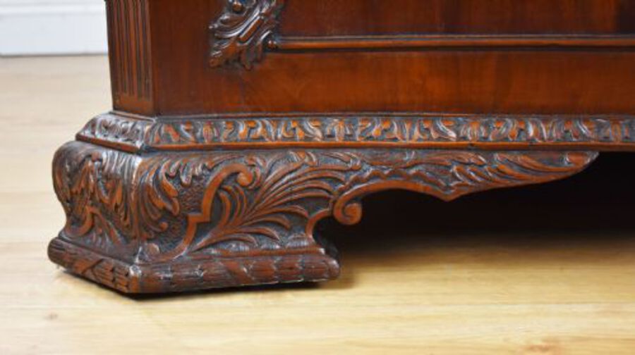Antique Victorian Chippendale Style Mahogany Serpentine Partners Desk by S&H Jewell