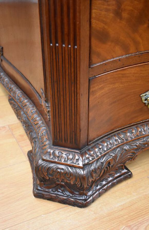 Antique Victorian Chippendale Style Mahogany Serpentine Partners Desk by S&H Jewell