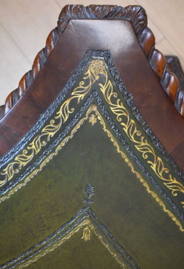 Antique Victorian Chippendale Style Mahogany Serpentine Partners Desk by S&H Jewell