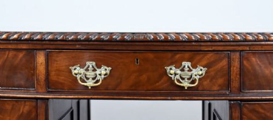 Antique Victorian Chippendale Style Mahogany Serpentine Partners Desk by S&H Jewell