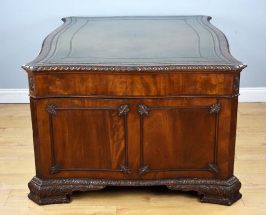 Antique Victorian Chippendale Style Mahogany Serpentine Partners Desk by S&H Jewell