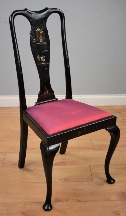 Antique Early 20th Century set four Queen Anne Style Chinoiserie chairs