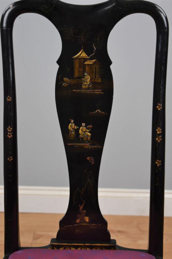 Antique Early 20th Century set four Queen Anne Style Chinoiserie chairs