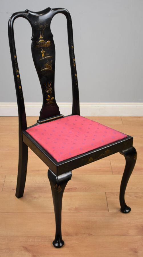 Antique Early 20th Century set four Queen Anne Style Chinoiserie chairs