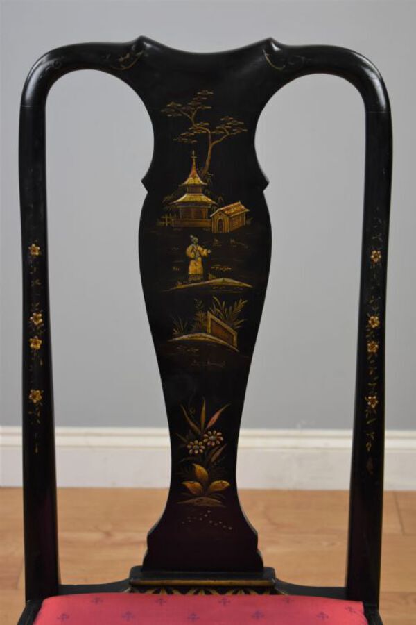 Antique Early 20th Century set four Queen Anne Style Chinoiserie chairs