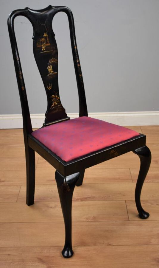Antique Early 20th Century set four Queen Anne Style Chinoiserie chairs