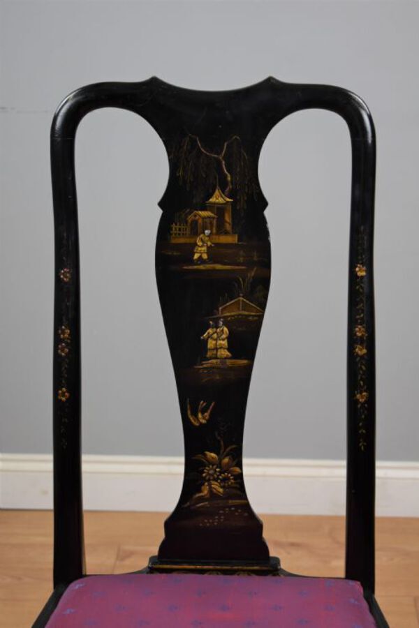 Antique Early 20th Century set four Queen Anne Style Chinoiserie chairs