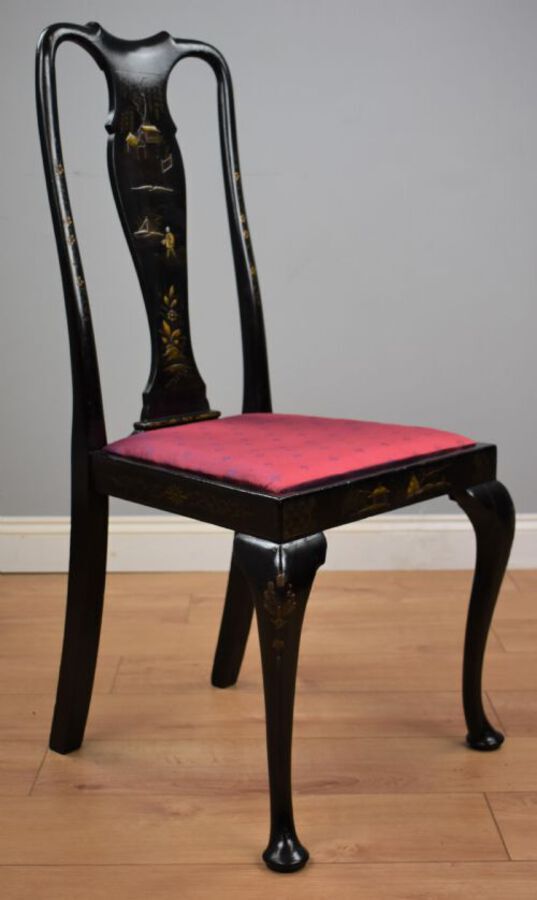 Antique Early 20th Century set four Queen Anne Style Chinoiserie chairs