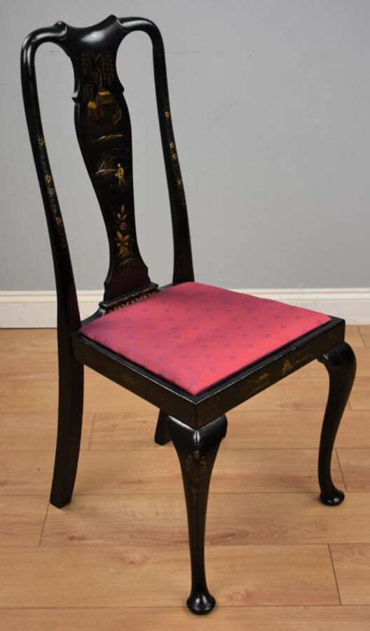 Antique Early 20th Century set four Queen Anne Style Chinoiserie chairs