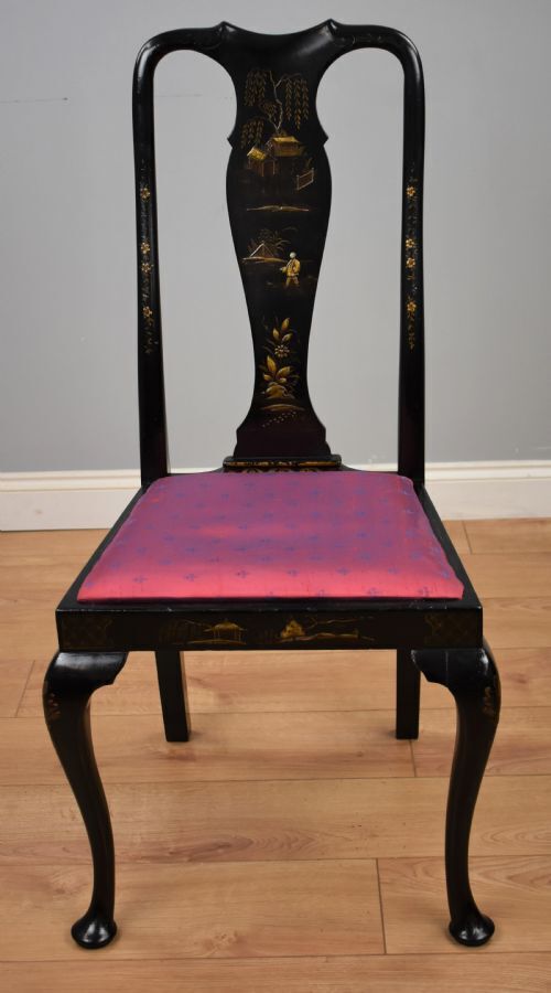 Antique Early 20th Century set four Queen Anne Style Chinoiserie chairs
