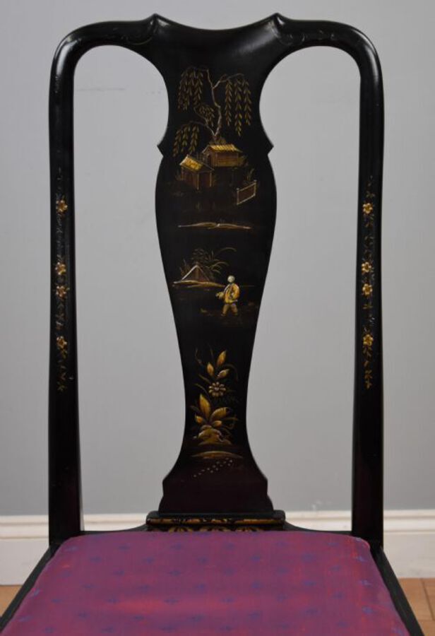 Antique Early 20th Century set four Queen Anne Style Chinoiserie chairs